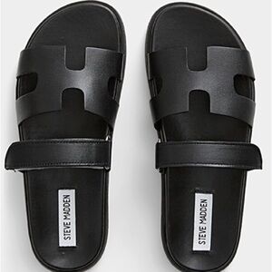 Steve Madden Mayven Black Leather Slides | Size 9